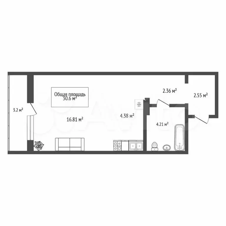 Квартира-студия, 30,6 м, 5/17 эт. - Фото 0