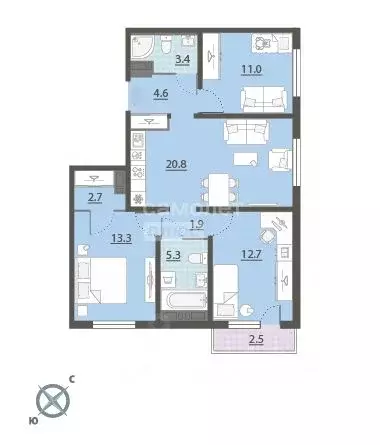 3-к кв. Свердловская область, Екатеринбург ул. Евгения Савкова, 23 ... - Фото 2