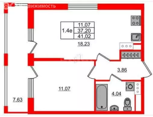 1-комнатная квартира: деревня Новосаратовка, Яркая улица, 2к2 (37.2 м) - Фото 1