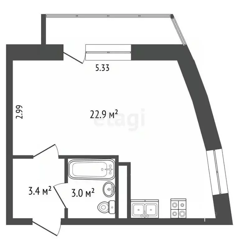 Студия Архангельская область, Архангельск ул. Гайдара, 57к4 (29.3 м) - Фото 2