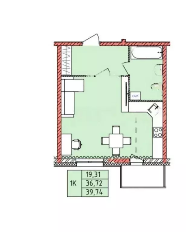 квартира-студия, 39.74 м - Фото 0