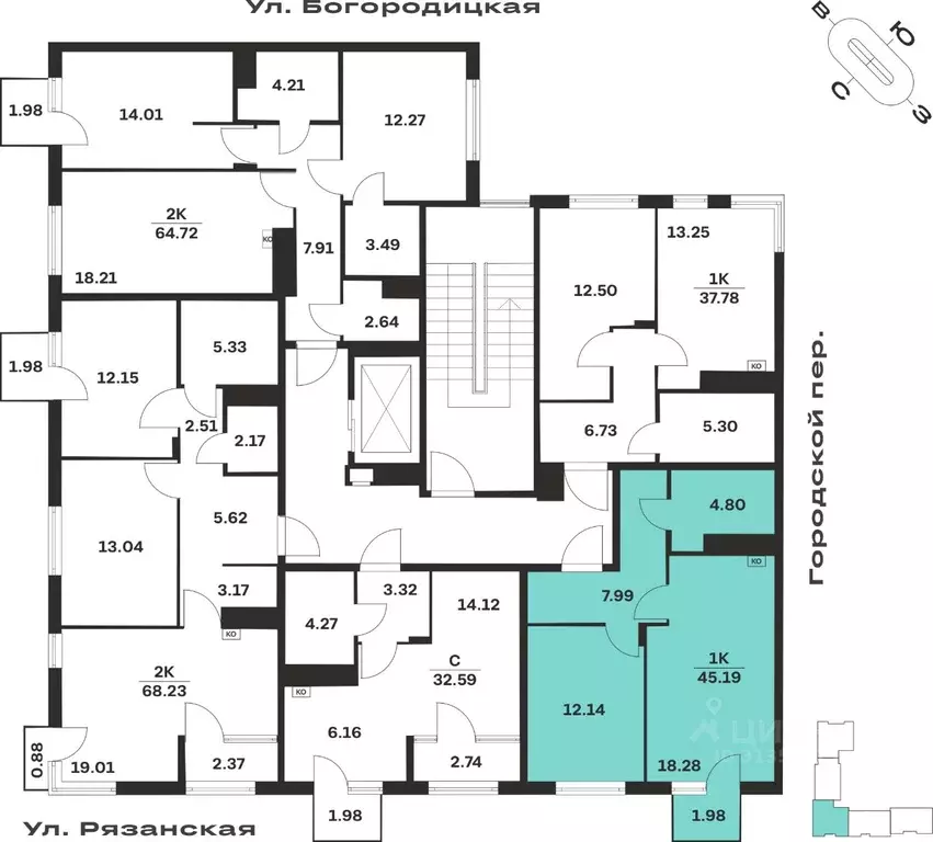 1-к кв. Тульская область, Тула ул. Богородицкая, 8В (45.19 м) - Фото 2