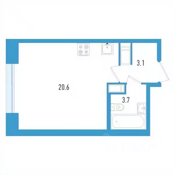 Студия Санкт-Петербург ул. Типанова, 22 (27.45 м) - Фото 0