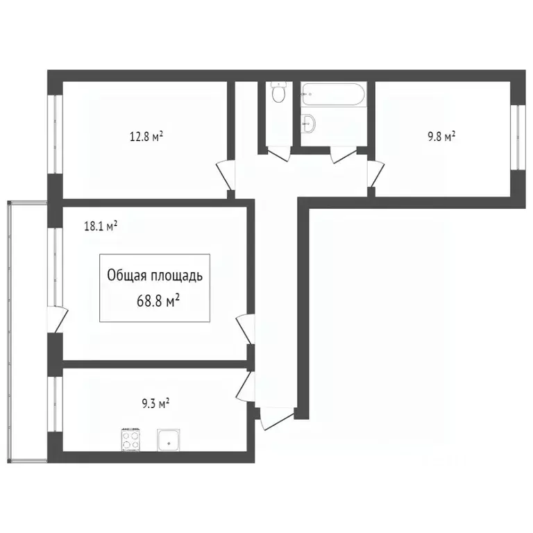 3-к кв. Томская область, Томск Сибирская ул., 31 (67.0 м) - Фото 1