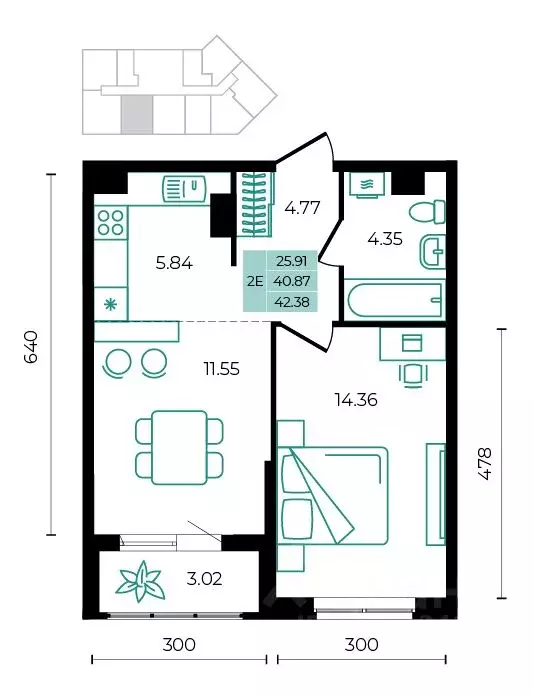 2-к кв. Адыгея, Майкопский район, пос. Тульский ул. Заречная (42.38 м) - Фото 1