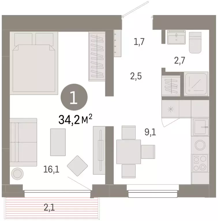 1-комнатная квартира: Новосибирск, квартал Лебедевский, 1/3 (34.2 м) - Фото 1