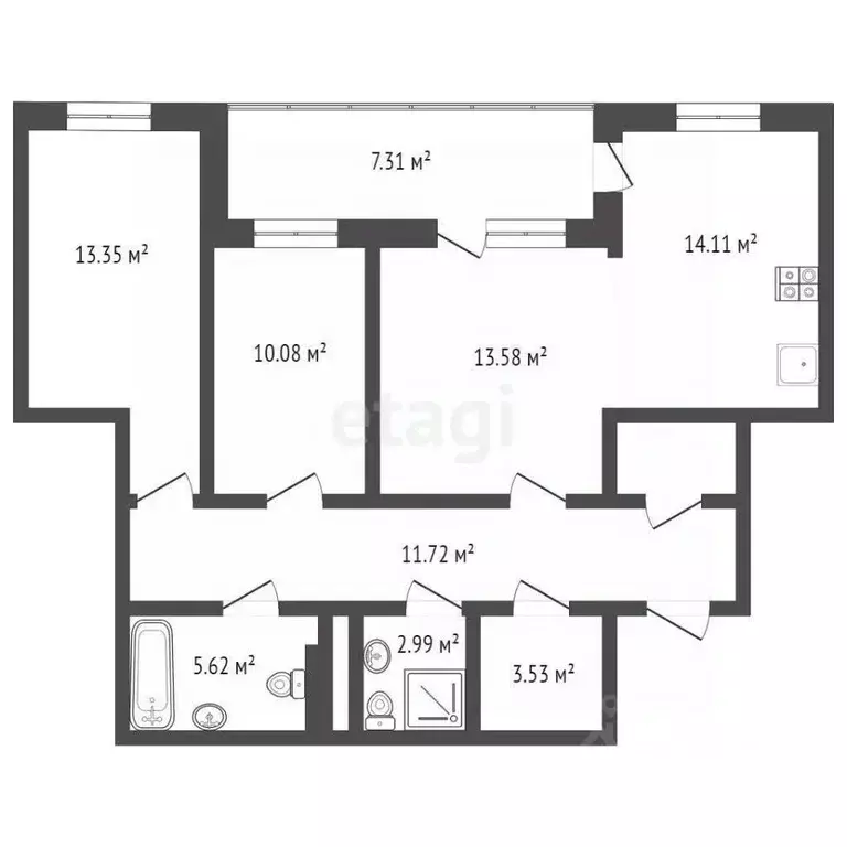 3-к кв. Тюменская область, Тюмень ул. Михаила Сперанского, 39 (80.0 м) - Фото 2