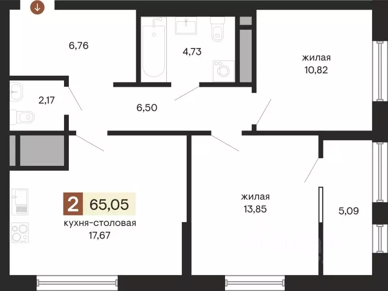 2-к кв. Свердловская область, Екатеринбург ул. Куйбышева, 100к2 (65.05 ... - Фото 0