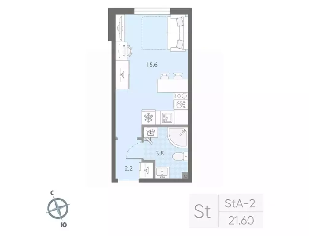 Студия Санкт-Петербург Товарищеский просп., 38Б (21.6 м) - Фото 0