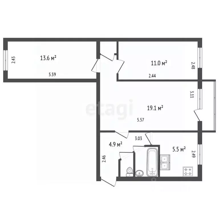 3-к кв. Санкт-Петербург Бассейная ул., 83 (58.0 м) - Фото 1