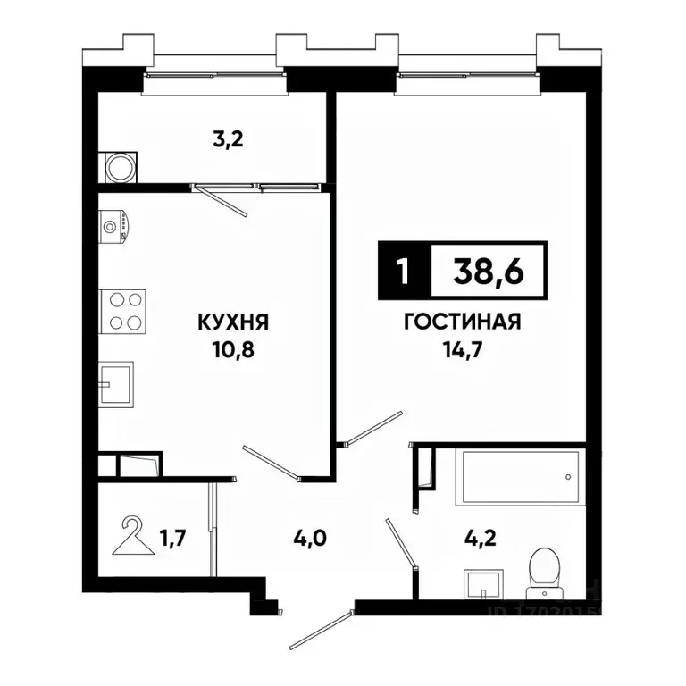 1-к кв. Ставропольский край, Ставрополь просп. Российский, 16к1 (38.6 ... - Фото 1