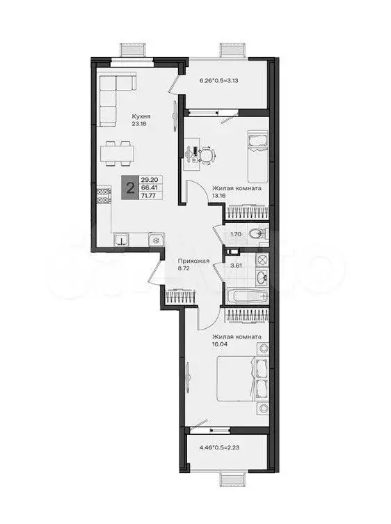 2-к. квартира, 71,8 м, 8/8 эт. - Фото 1