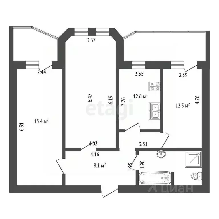 3-к кв. Самарская область, Тольятти ул. Родины, 36 (100.0 м) - Фото 1