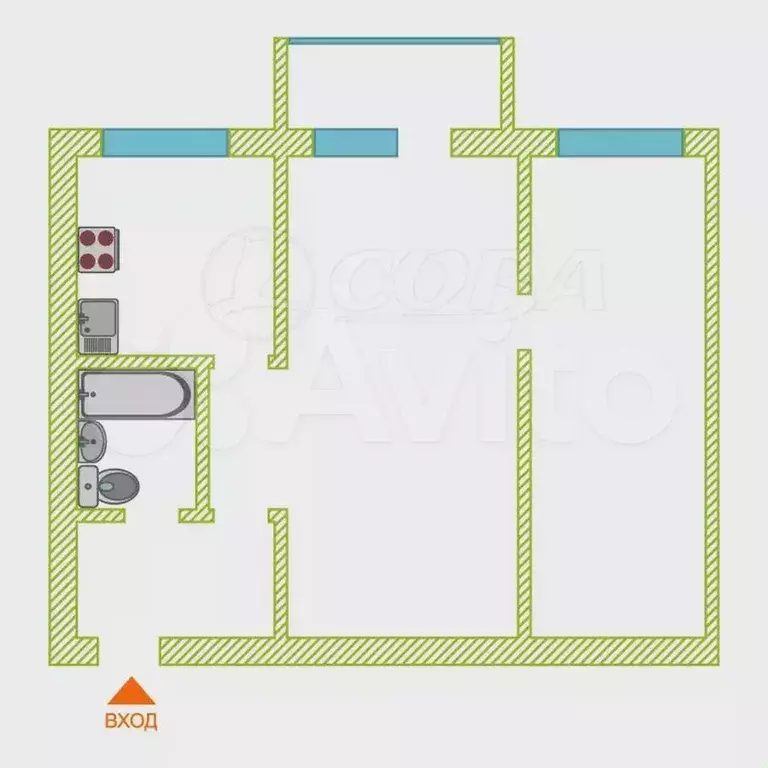 2-к. квартира, 46 м, 5/5 эт. - Фото 0