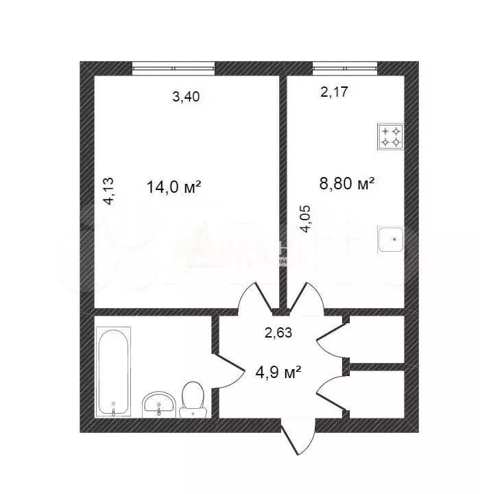 1-к. квартира, 33,1 м, 5/5 эт. - Фото 0