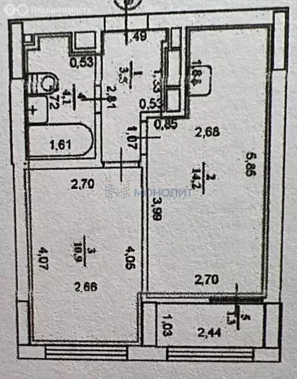 1-комнатная квартира: Анкудиновка, Черкесская улица, 2 (35 м) - Фото 1