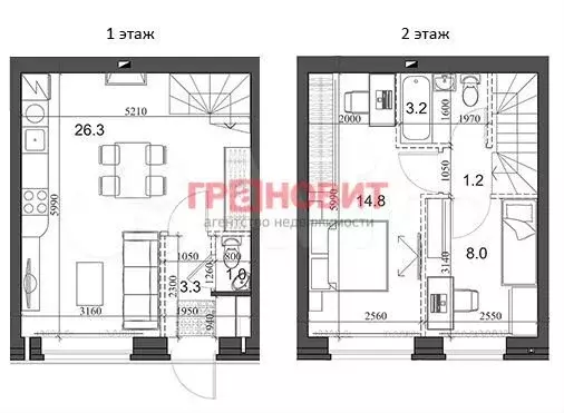 2-к. квартира, 53,9 м, 2/2 эт. - Фото 0