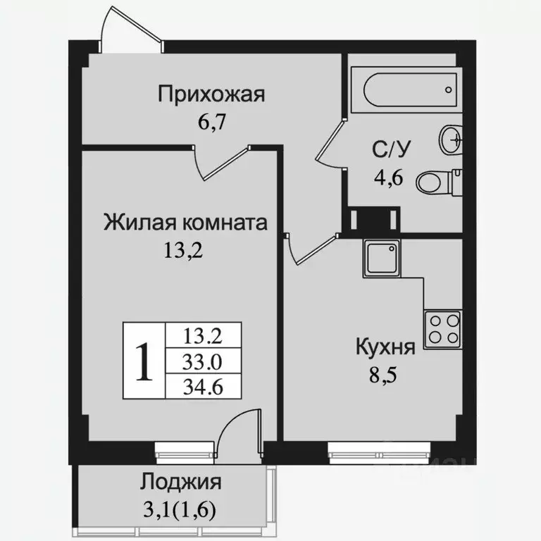 Квартира, 1 комната, 36.1 м - Фото 1