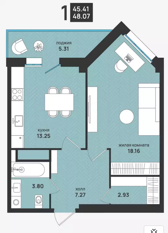 Продаётся 1-к квартира, 48.07 м - Фото 1