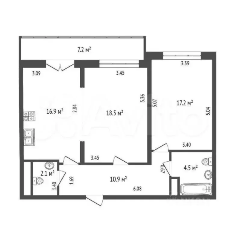 2-к кв. Санкт-Петербург просп. Тореза, 118 (70.2 м) - Фото 1