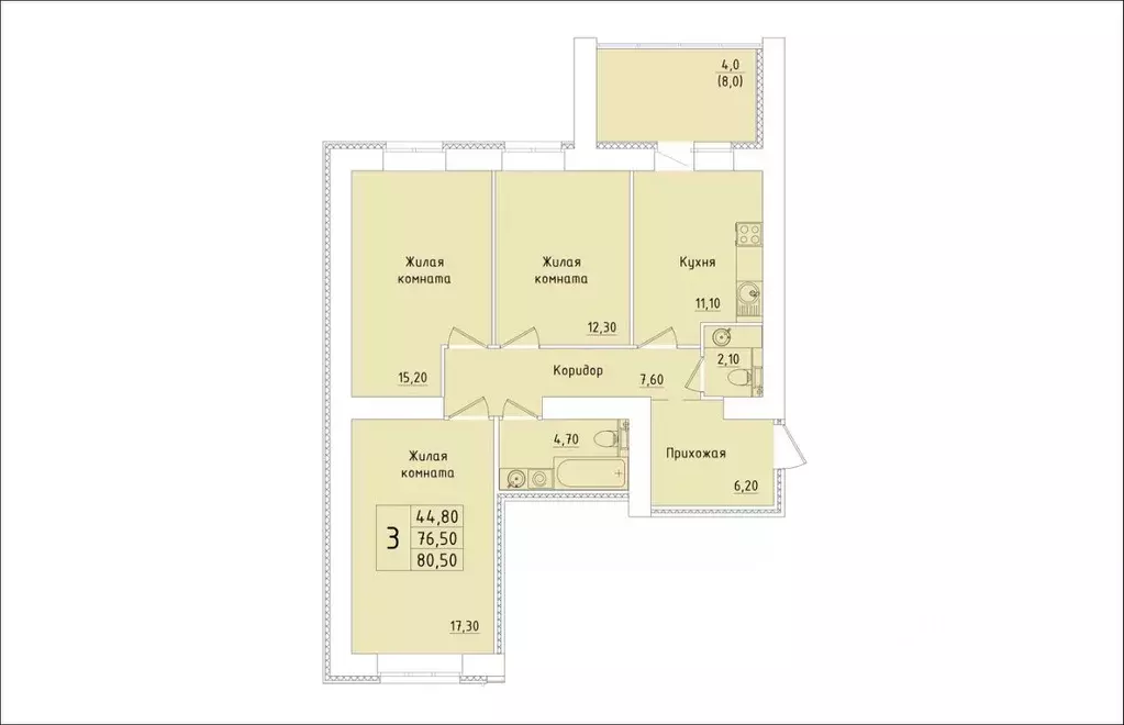 3-к кв. Кировская область, Киров Хлебозаводской проезд, 6 (80.5 м) - Фото 1