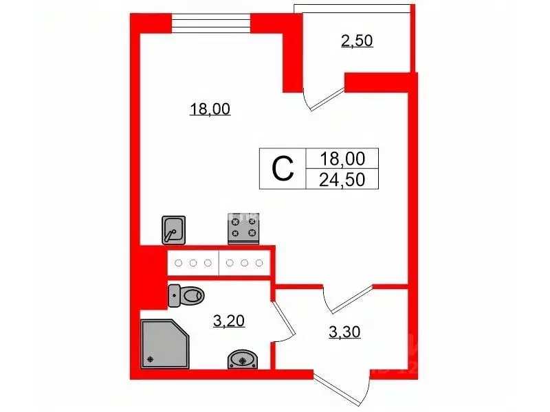 Студия Санкт-Петербург Комендантский просп., 66к3 (24.5 м) - Фото 1