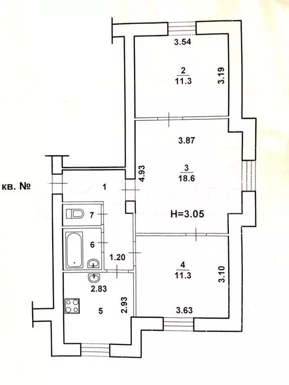 3-к. квартира, 61 м, 3/3 эт. - Фото 0