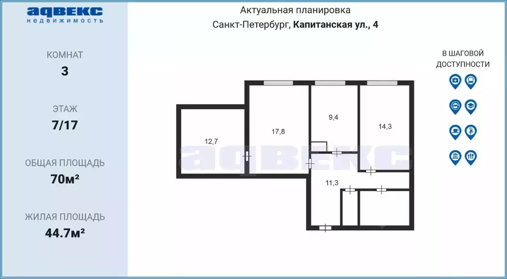 3-к кв. Санкт-Петербург Капитанская ул., 4 (70.0 м) - Фото 1