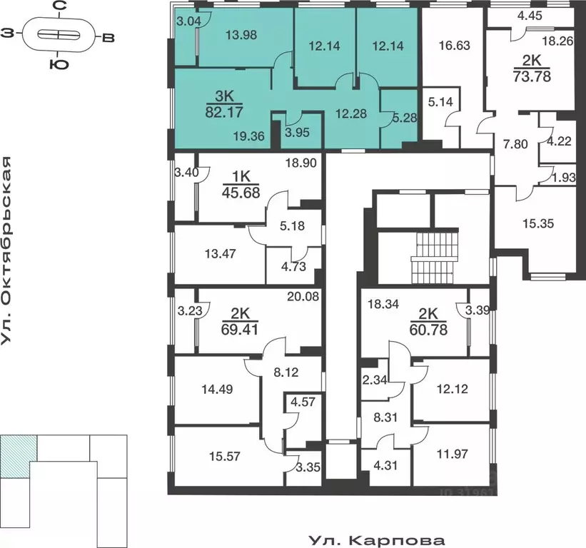 3-к кв. Тульская область, Тула ул. Карпова, 103А (82.17 м) - Фото 1