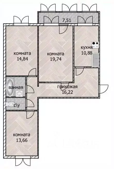 3-к кв. Томская область, Томск Ленская ул., 47 (76.6 м) - Фото 1