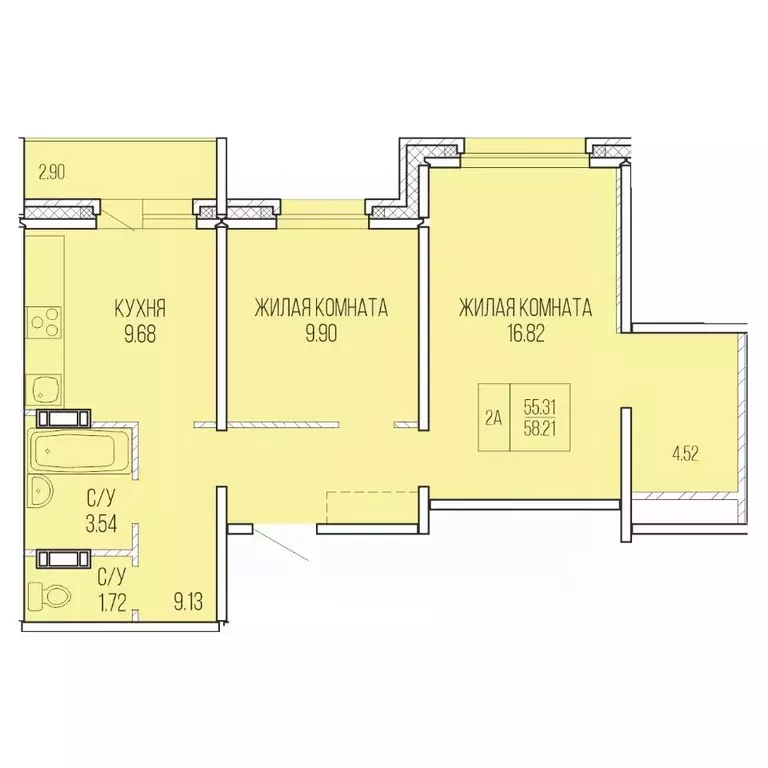 2-к кв. Архангельская область, Архангельск Карпогорская ул., 38 (58.21 ... - Фото 1