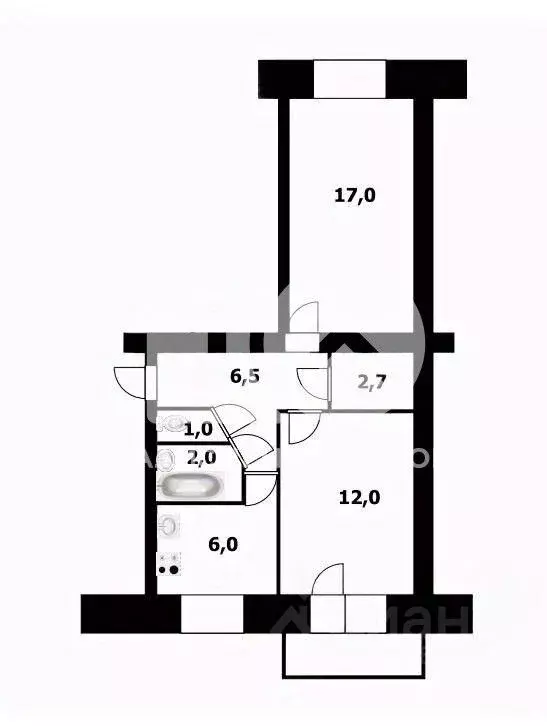 2-к кв. Новосибирская область, Новосибирск ул. Костычева, 38 (48.0 м) - Фото 1