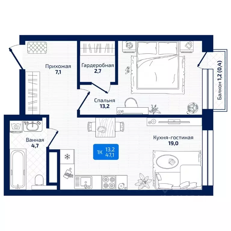 1-к кв. Самарская область, Самара ул. 8-я Радиальная, 31 (47.1 м) - Фото 1