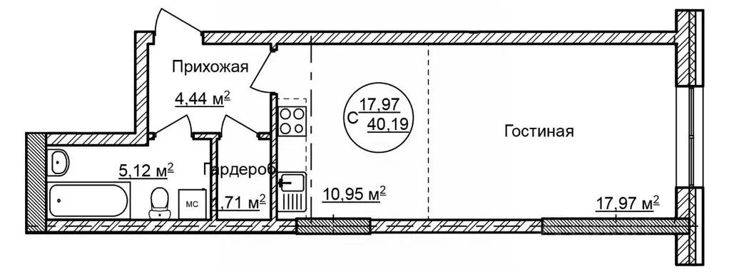 1-к кв. Башкортостан, Уфа Революционная ул., 39/3 (40.19 м) - Фото 1