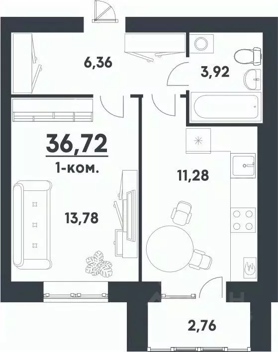 1-к кв. Волгоградская область, Волгоград Долина-2 жилрайон,  (36.72 м) - Фото 0