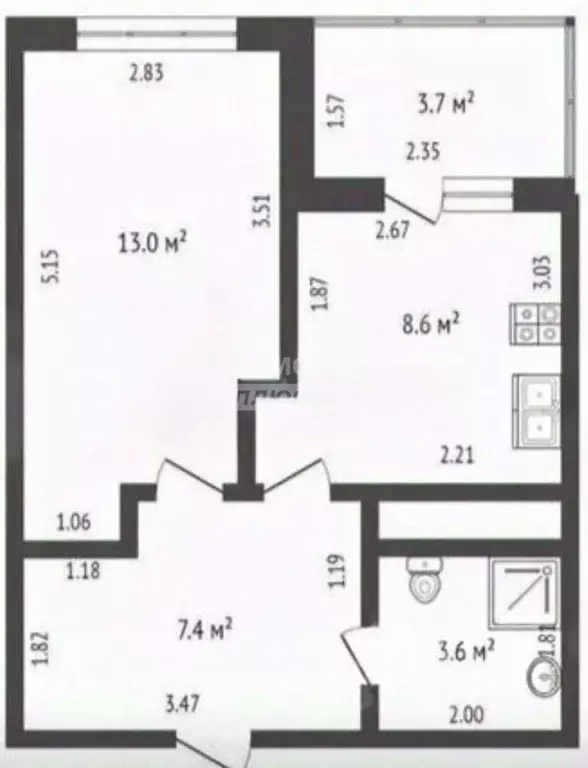 1-к кв. Тюменская область, Тюмень Дамбовская ул., 25к1 (32.8 м) - Фото 1