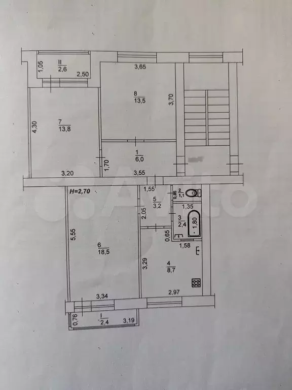 3-к. квартира, 67,2 м, 3/3 эт. - Фото 0