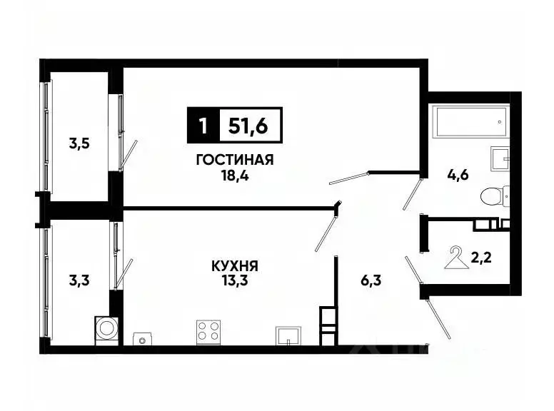 1-к кв. Ставропольский край, Ставрополь ул. Андрея Голуба, 14к2 (51.6 ... - Фото 0