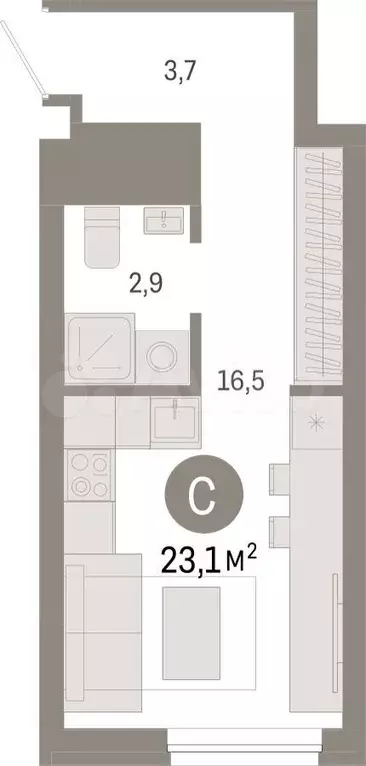 Квартира-студия, 23,1 м, 4/8 эт. - Фото 1