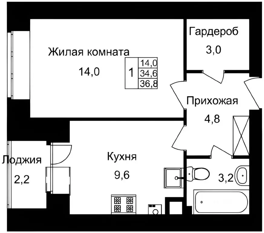 1-к кв. Тверская область, Тверь Планерная ул., 10 (36.8 м) - Фото 1