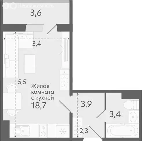 Квартира-студия: Новосибирск, Спортивная улица, с47 (30 м) - Фото 0