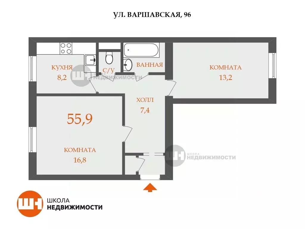 2-к кв. Санкт-Петербург Варшавская ул., 96 (55.9 м) - Фото 0