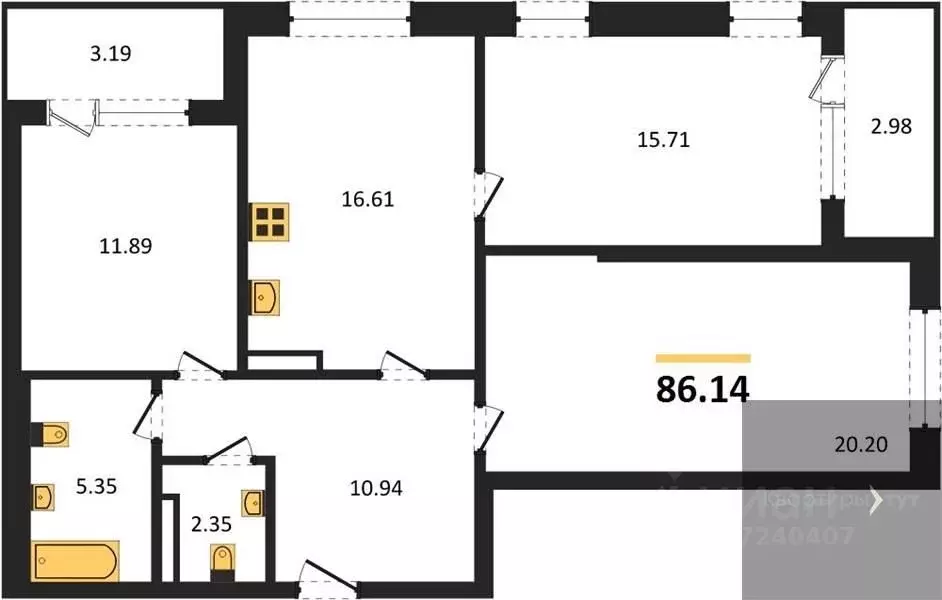 3-к кв. Воронежская область, Воронеж ул. Ломоносова, 116/3 (86.14 м) - Фото 0