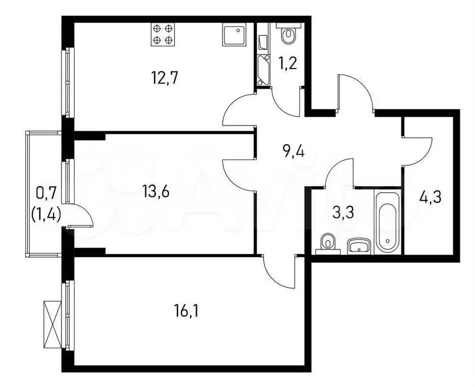 2-к. квартира, 60 м, 4/18 эт. - Фото 0