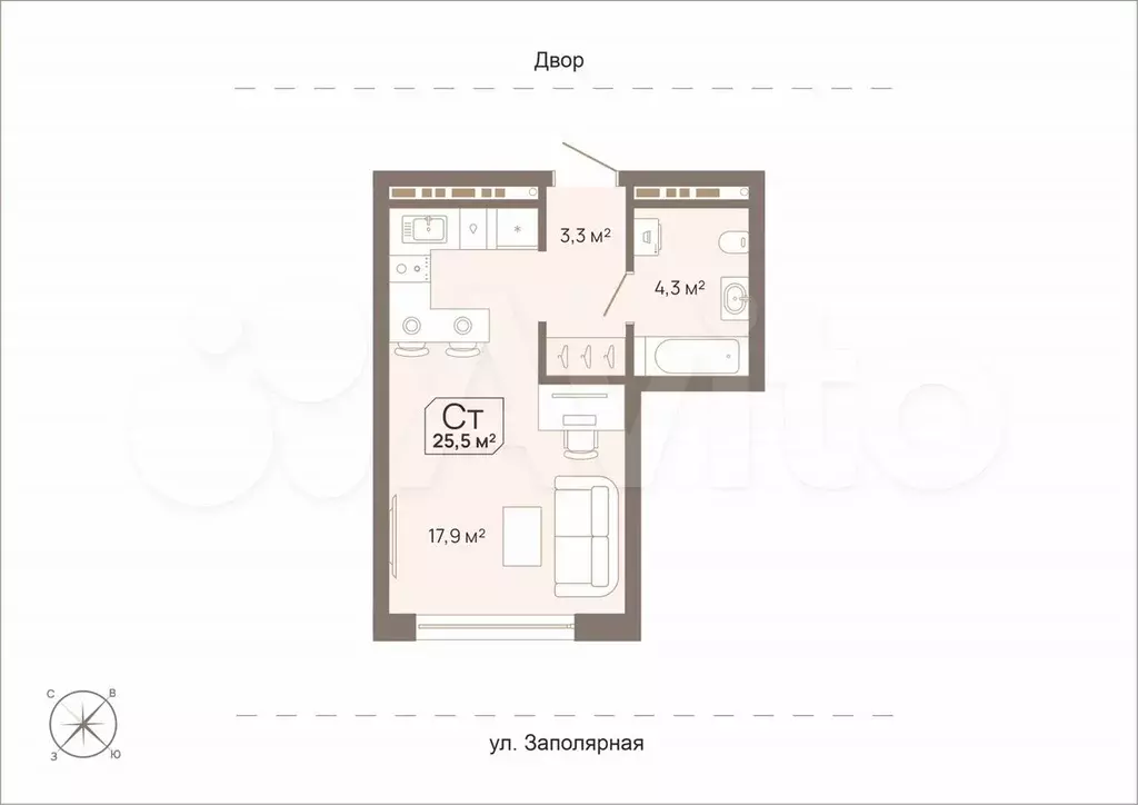 Квартира-студия, 25,5 м, 11/15 эт. - Фото 0