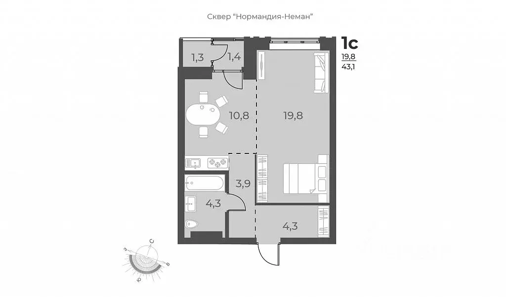 Студия Новосибирская область, Новосибирск ул. Аэропорт, 49 (43.1 м) - Фото 0