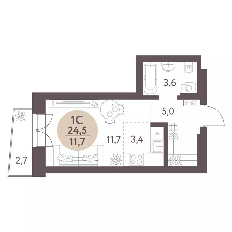 Квартира-студия: Новосибирск, 1-я Родниковая улица, 60/1 (24.5 м) - Фото 1
