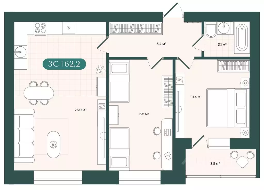 3-к кв. Новосибирская область, Новосибирск  (62.15 м) - Фото 1