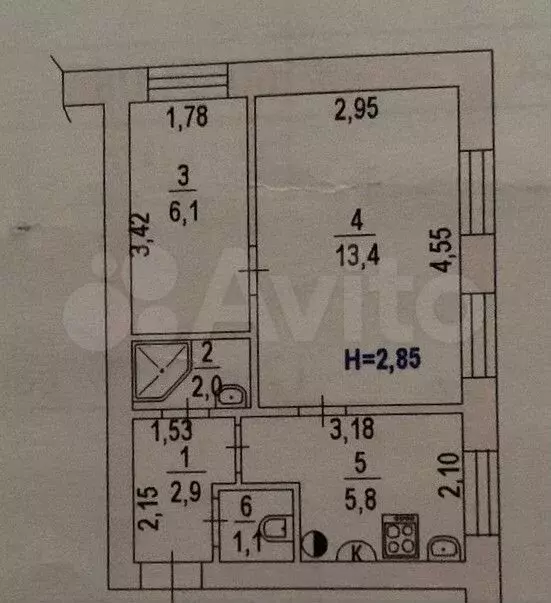2-к. квартира, 31,3 м, 1/2 эт. - Фото 0