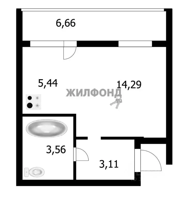 Студия Новосибирская область, Новосибирск ул. Виктора Уса, 1 (33.3 м) - Фото 1